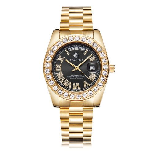 CAGARNY 6866 Fashion Life Waterproof Gold Steel Band Quartz Watch, Gold Steel Band