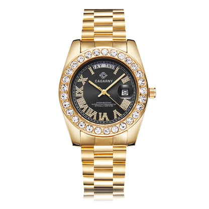 CAGARNY 6866 Fashion Life Waterproof Gold Steel Band Quartz Watch, Gold Steel Band