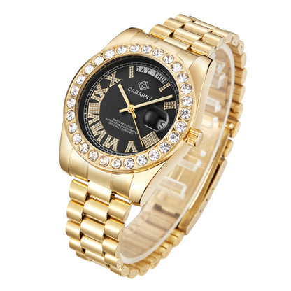 CAGARNY 6866 Fashion Life Waterproof Gold Steel Band Quartz Watch, Gold Steel Band