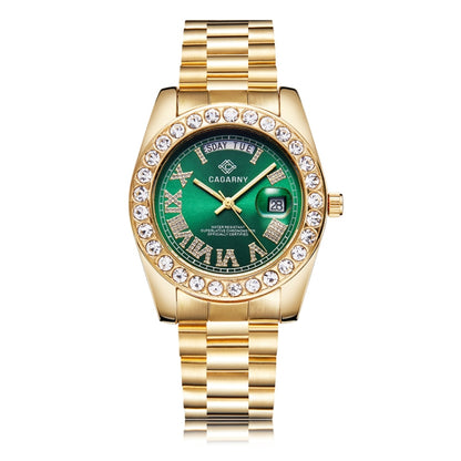 CAGARNY 6866 Fashion Life Waterproof Gold Steel Band Quartz Watch, Gold Steel Band