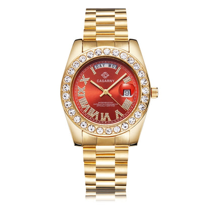CAGARNY 6866 Fashion Life Waterproof Gold Steel Band Quartz Watch, Gold Steel Band