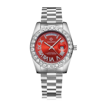 CAGARNY 6866 Fashion Life Waterproof Silver Steel Band Quartz Watch, Silver Steel Band