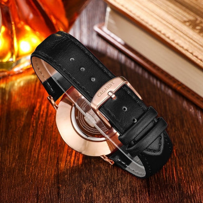 CAGARNY 6812 Round Dial Alloy Gold Case Fashion Women Watch นาฬิกาควอตซ์พร้อมสายหนัง PU