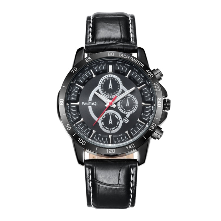 WeiYaQi 89031 นาฬิกาข้อมือควอตซ์แฟชั่นพร้อมสายหนัง, WeiYaQi 89031 Quartz Wristwatch (Black)