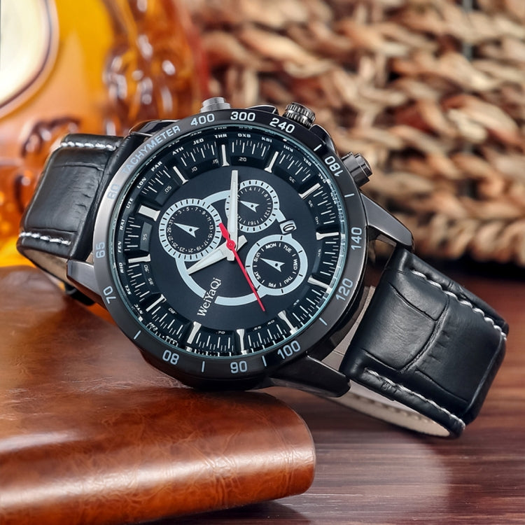 WeiYaQi 89031 นาฬิกาข้อมือควอตซ์แฟชั่นพร้อมสายหนัง, WeiYaQi 89031 Quartz Wristwatch (Black)
