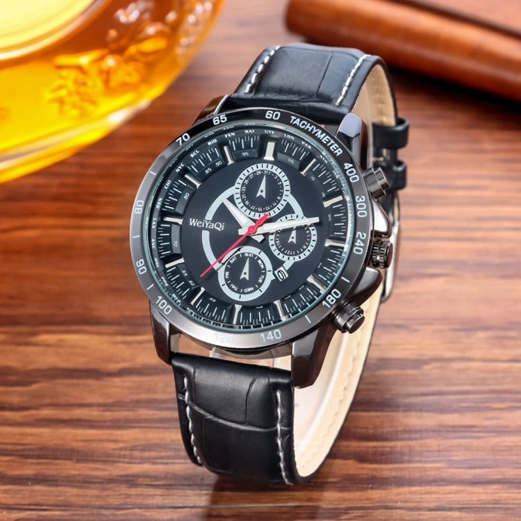 WeiYaQi 89031 นาฬิกาข้อมือควอตซ์แฟชั่นพร้อมสายหนัง, WeiYaQi 89031 Quartz Wristwatch (Black)