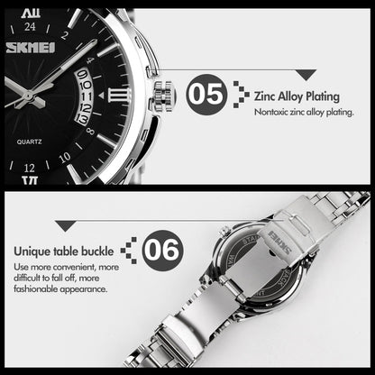 SKMEI 9069 มัลติฟังก์ชั่นแฟชั่นกลางแจ้งธุรกิจกันน้ำ Silver Shell นาฬิกาข้อมือควอทซ์