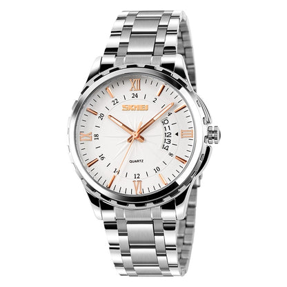 SKMEI 9069 มัลติฟังก์ชั่นแฟชั่นกลางแจ้งธุรกิจกันน้ำ Silver Shell นาฬิกาข้อมือควอทซ์