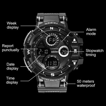 addies MY-1901 Luminous Three-window LED Outdoor Sports Multi-function Electronic Watch for Men, Support Calendar / Alarm Clock / Timer / Talking