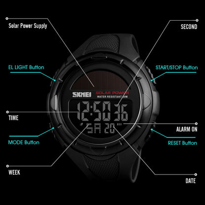 SKMEI 1405 Fashion Solar Power Outdoor Sports Watch มัลติฟังก์ชั่น 50m Waterproof Men Digital Watch
