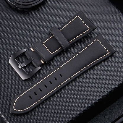 Crazy Horse Layer Frosted Black Buckle Watch Leather Watch Band, Size: 20mm