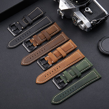 Crazy Horse Layer Frosted Black Buckle Watch Leather Watch Band, Size: 20mm