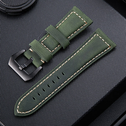 Crazy Horse Layer Frosted Black Buckle Watch สายนาฬิกาหนัง ขนาด: 22mm