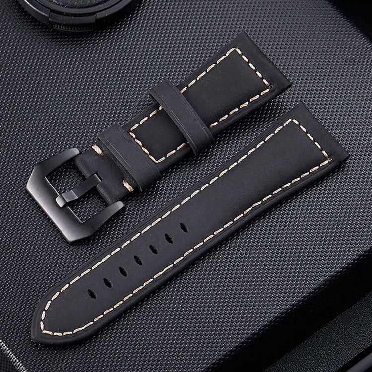 Crazy Horse Layer Frosted Black Buckle Watch สายนาฬิกาหนัง ขนาด: 22mm