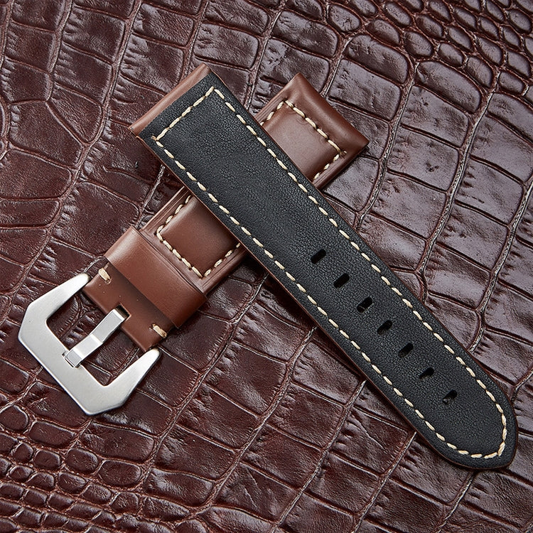 สายนาฬิกาหนัง Crazy Horse Layer Frosted Black Buckle ขนาด 24mm