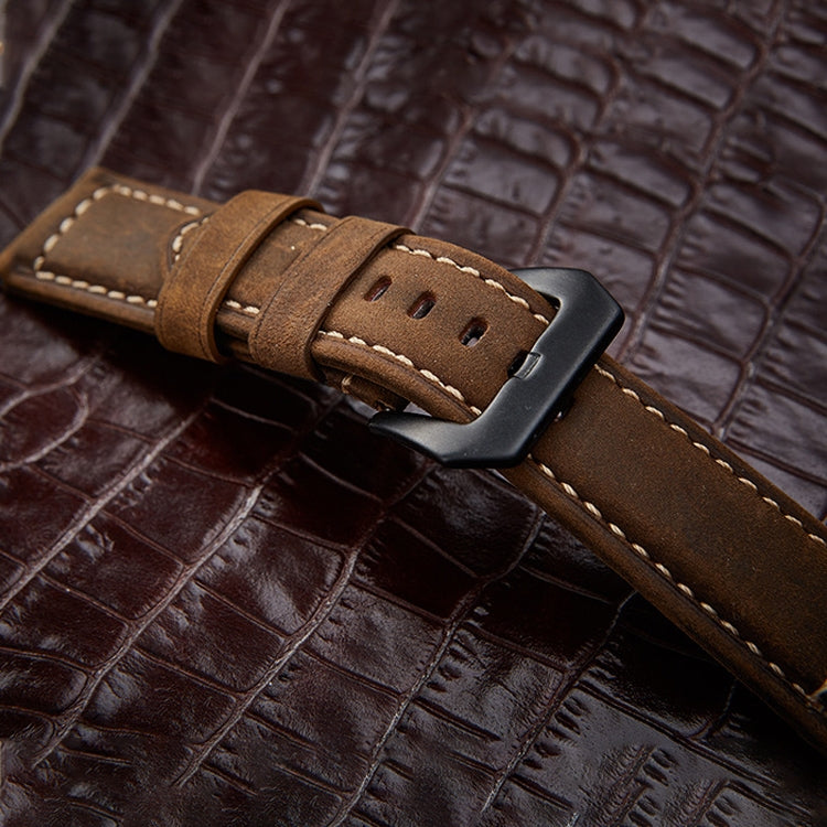 สายนาฬิกาหนัง Crazy Horse Layer Frosted Black Buckle ขนาด 24mm