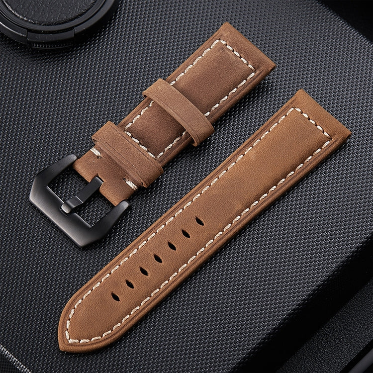สายนาฬิกาหนัง Crazy Horse Layer Frosted Black Buckle ขนาด 24mm