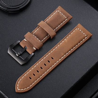 สายนาฬิกาหนัง Crazy Horse Layer Frosted Black Buckle ขนาด 24mm
