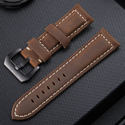 สายนาฬิกาหนัง Crazy Horse Layer Frosted Black Buckle ขนาด 24mm