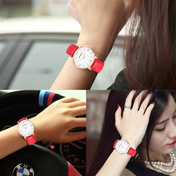 CAGARNY 6812 นาฬิกาข้อมือควอตซ์แบบบางเฉียบรัดรูปพร้อมสายหนังสำหรับผู้หญิง (สายสีดำ), 6812
