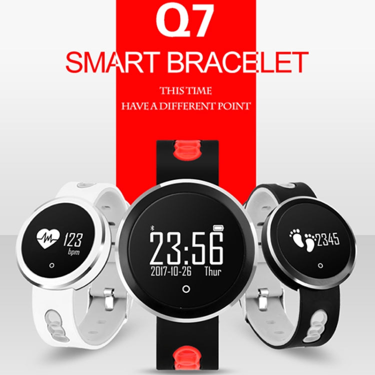Q7 0.95 นิ้ว HD OLED หน้าจอแสดงสร้อยข้อมือสมาร์ทบลูทูธ, กันน้ำ IP68, รองรับ Pedometer / เตือนความจำ / เครื่องวัดอัตราการเต้นของหัวใจ / เครื่องวัดการนอนหลับ, เข้ากันได้กับโทรศัพท์ Android และ iOS