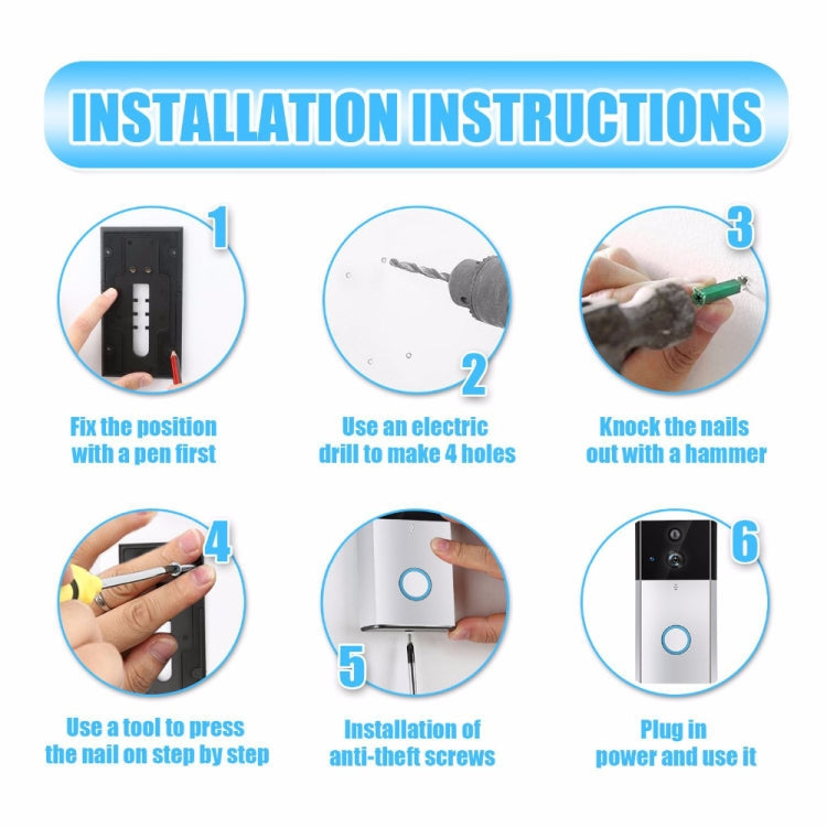 VESAFE HD 720P กล้องรักษาความปลอดภัยสมาร์ท WiFi Video Doorbell Intercom, รองรับการ์ด TF และอินฟราเรด Night Vision & Motion Detection App สำหรับ IOS และ Android, VS-A5 Black, VS-A4 Silver
