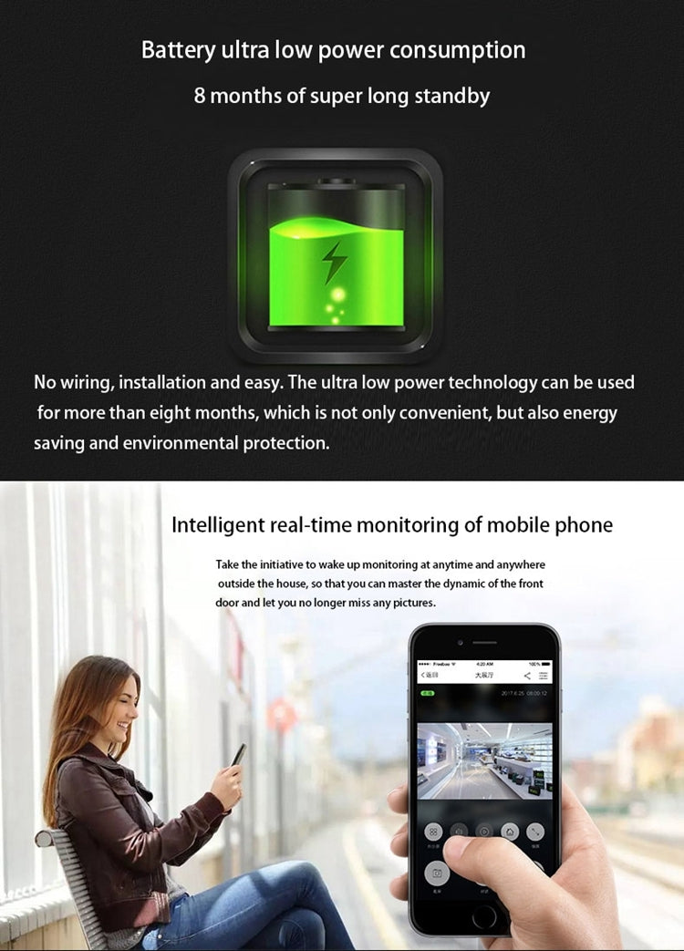 VESAFE Home VS-M2 HD 720P กล้องรักษาความปลอดภัยสมาร์ท WiFi วิดีโอออดอินเตอร์คอม, รองรับการ์ด TF และ Night Vision และแอปตรวจจับ PIR สำหรับ IOS และ Android, VS-M2