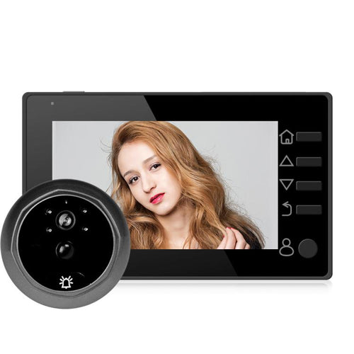 Danmini Q10 การตรวจจับความเคลื่อนไหวหน้าจอ 4.3 นิ้ว กล้อง สัญญาณเตือนวิดีโอตัวแสดงประตูดิจิตอลอัจฉริยะ รองรับการ์ด TF, Q10 Black