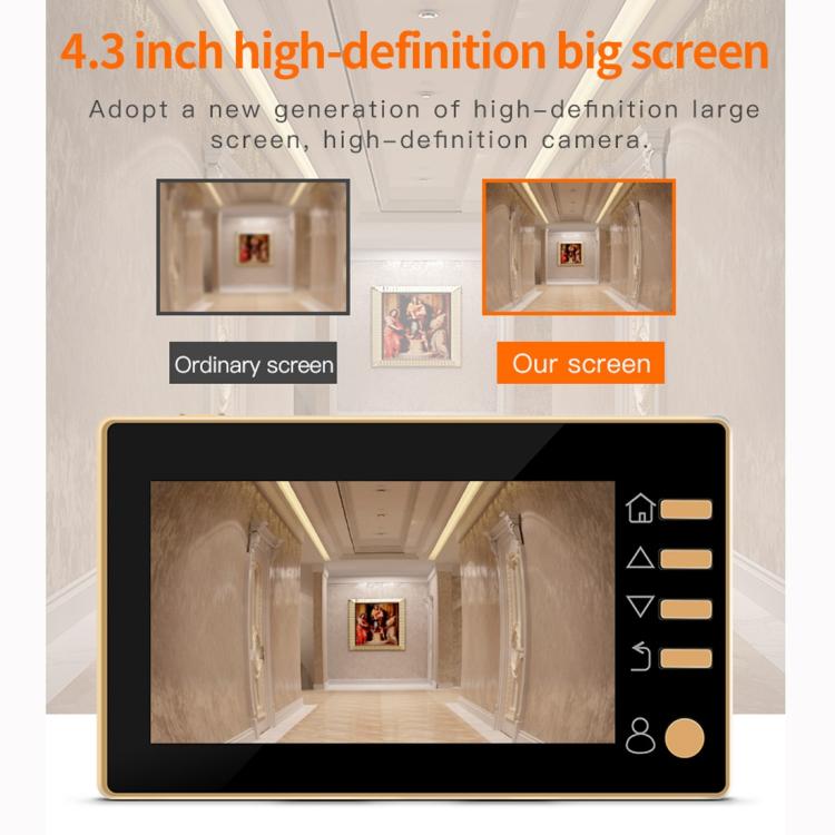 Danmini Q10 การตรวจจับความเคลื่อนไหวหน้าจอ 4.3 นิ้ว กล้อง สัญญาณเตือนวิดีโอตัวแสดงประตูดิจิตอลอัจฉริยะ รองรับการ์ด TF, Q10 Black