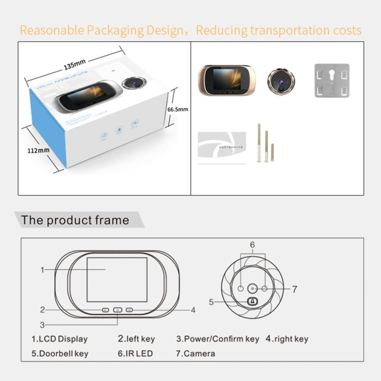 DD1 ออดกล้องตาแมวอิเล็กทรอนิกส์อัจฉริยะพร้อมหน้าจอ LCD 2.8 นิ้วรองรับการมองเห็นกลางคืนแบบอินฟราเรด