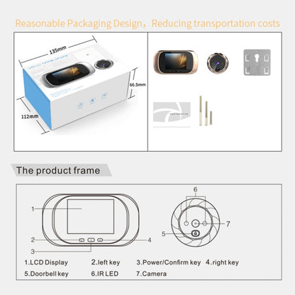 DD1 ออดกล้องตาแมวอิเล็กทรอนิกส์อัจฉริยะพร้อมหน้าจอ LCD 2.8 นิ้วรองรับการมองเห็นกลางคืนแบบอินฟราเรด
