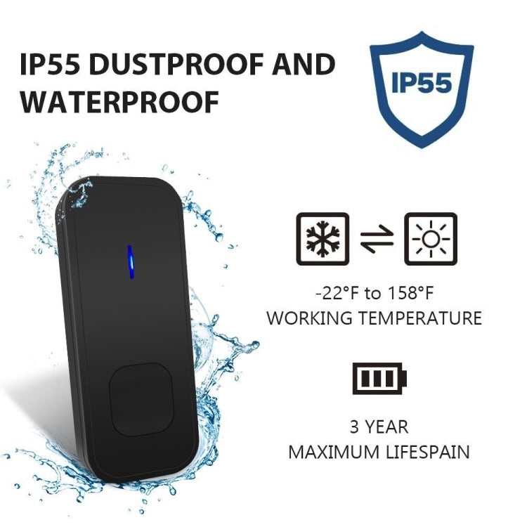 P7 110dB ไร้สาย IP55 กันน้ำใช้พลังงานต่ำเครื่องรับสัญญาณออด WiFi พร้อมไฟกลางคืน, ตัวเลือกเพลง 53 รายการ, ระยะรับ: 300 ม., N15K-1T1-B White, N15K-1T1-B Black