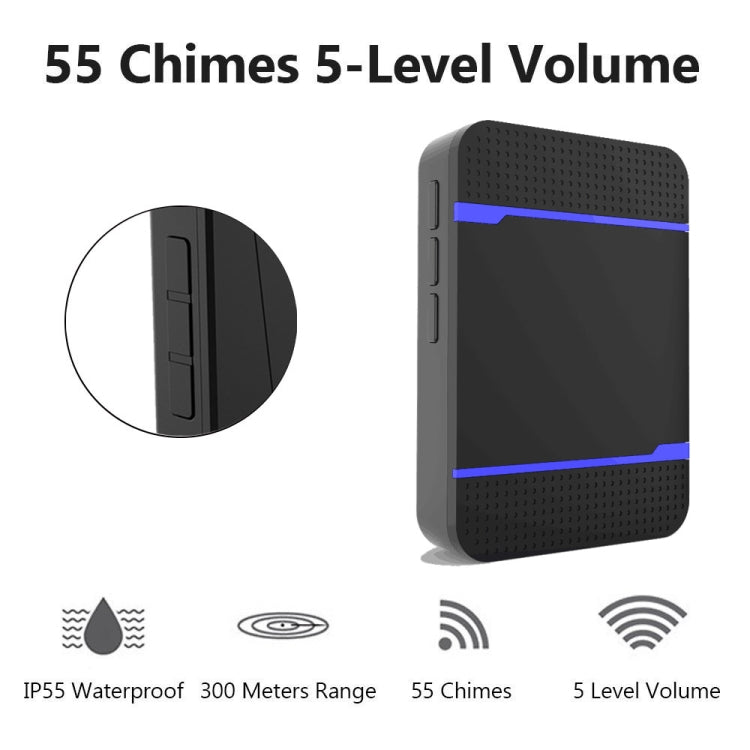 P7 110dB ไร้สาย IP55 กันน้ำใช้พลังงานต่ำเครื่องรับสัญญาณออด WiFi พร้อมไฟกลางคืน, ตัวเลือกเพลง 53 รายการ, ระยะรับ: 300 ม., N15K-1T1-B White, N15K-1T1-B Black