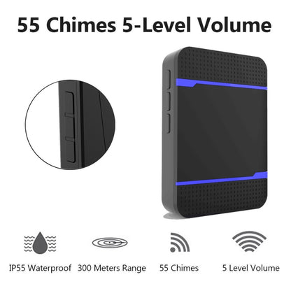 P7 110dB ไร้สาย IP55 กันน้ำใช้พลังงานต่ำเครื่องรับสัญญาณออด WiFi พร้อมไฟกลางคืน, ตัวเลือกเพลง 53 รายการ, ระยะรับ: 300 ม., N15K-1T1-B White, N15K-1T1-B Black
