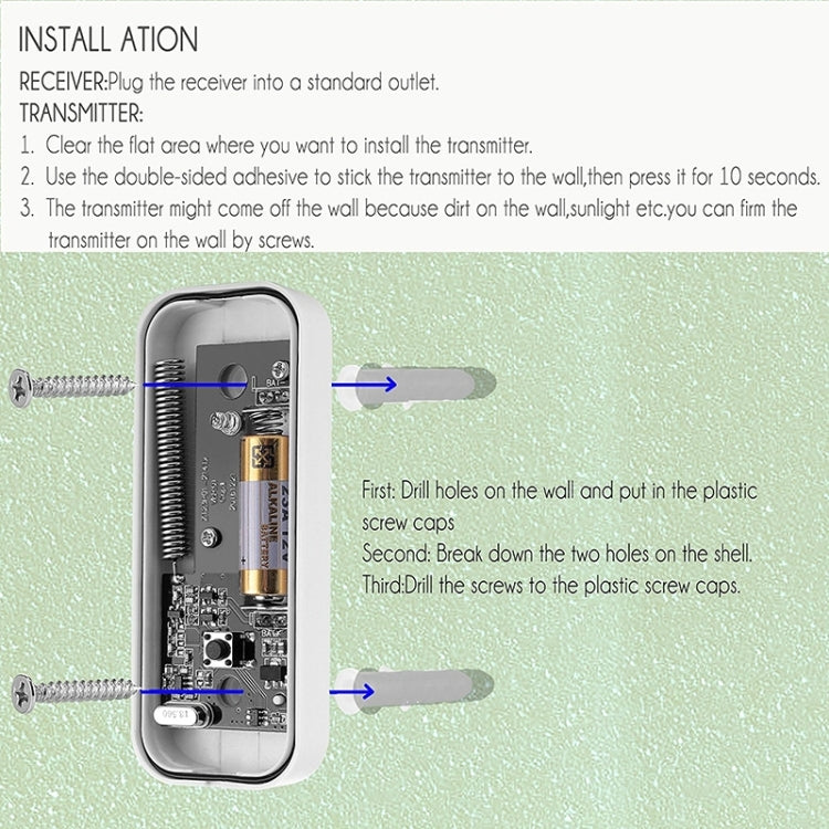 P7 110dB ไร้สาย IP55 กันน้ำใช้พลังงานต่ำเครื่องรับสัญญาณออด WiFi พร้อมไฟกลางคืน, ตัวเลือกเพลง 53 รายการ, ระยะรับ: 300 ม., N15K-1T1-B White, N15K-1T1-B Black