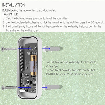 P7 110dB ไร้สาย IP55 กันน้ำใช้พลังงานต่ำเครื่องรับสัญญาณออด WiFi พร้อมไฟกลางคืน, ตัวเลือกเพลง 53 รายการ, ระยะรับ: 300 ม., N15K-1T1-B White, N15K-1T1-B Black
