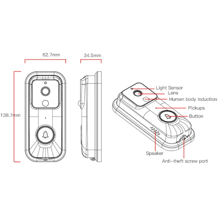 Anytek B60 720P Smart WiFi Video Visual ออด, รองรับ APP Remote & PIR Detection & TF Card