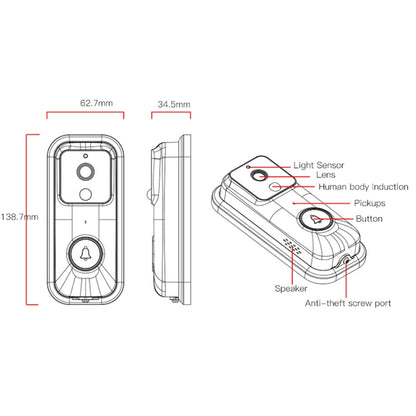 Anytek B60 720P Smart WiFi Video Visual ออด, รองรับ APP Remote & PIR Detection & TF Card