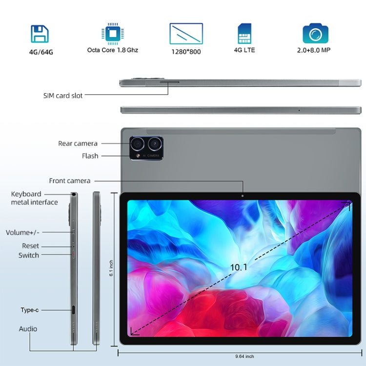 Android 8.0 MTK6750 Octa Core 1.8GHz, สองซิม, รองรับ GPS, OTG, WiFi, BT, 4GB+64GB