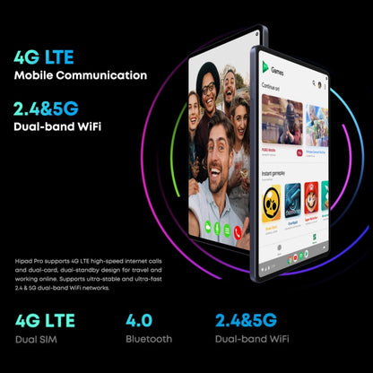 ไม่มีคีย์บอร์ด, Android 11, Qualcomm Snapdragon 662 Octa Core สูงสุด 2.0GHz, รองรับ Dual SIM & Bluetooth & WiFi & TF Card (สีดำ + สีน้ำเงิน), HiPad Pro 8GB+128GB