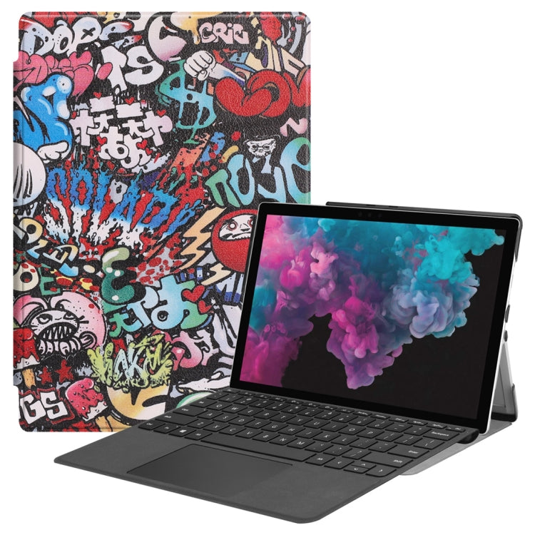 รูปแบบกราฟฟิตีสีซองหนัง PU พลิกแนวนอนสำหรับ Microsoft Surface Pro 4/5/6 12.3 นิ้วพร้อมตัวยึดและช่องเสียบปากกา, For Microsoft Surface Pro 4 / 5 / 6 12.3 inch