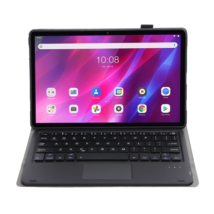 AK10-A 2 in 1 คีย์บอร์ดบลูทูธแบบถอดได้ + หนังแกะเนื้อ TPU เคสแท็บเล็ตหนังพร้อมทัชแพดและตัวยึดสำหรับ Lenovo Qitian K10 TB-X6C6X, AK10-A