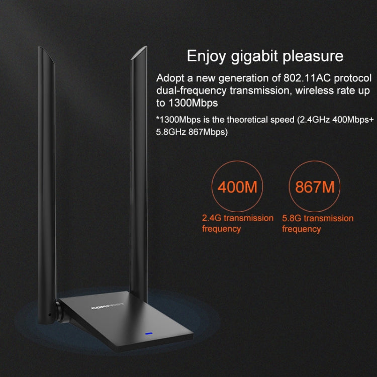 COMFAST CF-WU782ACV2 1300Mbps Dual-band Wifi USB Network Adapter พร้อม 2 เสาอากาศ, CF-WU782ACV2