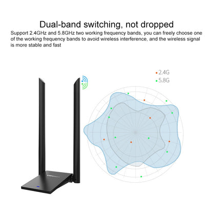 COMFAST CF-WU782ACV2 1300Mbps Dual-band Wifi USB Network Adapter พร้อม 2 เสาอากาศ, CF-WU782ACV2