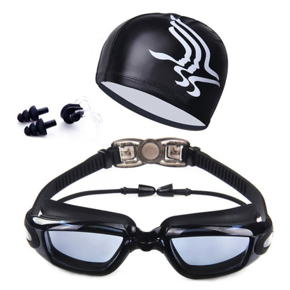 แว่นตาว่ายน้ำกันน้ำความละเอียดสูงพร้อมหมวกว่ายน้ำ, Swimming Goggles with Cap (Black), Swimming Goggles with Cap (Pink), Swimming Goggles with Cap (Blue)