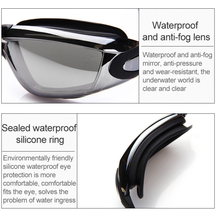 แว่นตาว่ายน้ำกันน้ำความละเอียดสูงพร้อมหมวกว่ายน้ำ, Swimming Goggles with Cap (Black), Swimming Goggles with Cap (Pink), Swimming Goggles with Cap (Blue)