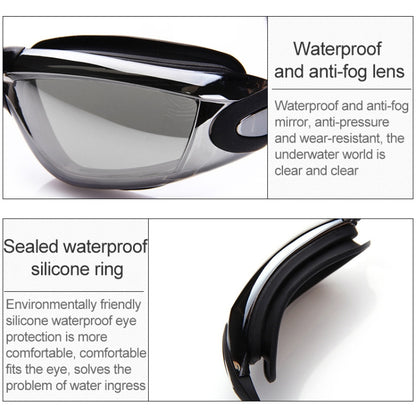 แว่นตาว่ายน้ำกันน้ำความละเอียดสูงพร้อมหมวกว่ายน้ำ, Swimming Goggles with Cap (Black), Swimming Goggles with Cap (Pink), Swimming Goggles with Cap (Blue)
