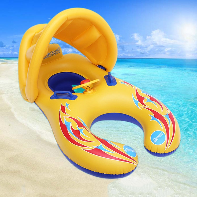 Water Fun Children Sunshade Swimming Circle Yacht, ขนาด 100x70cm, Yellow Pattern, Blue Marine Fish Pattern, Beige Marine Fish Pattern