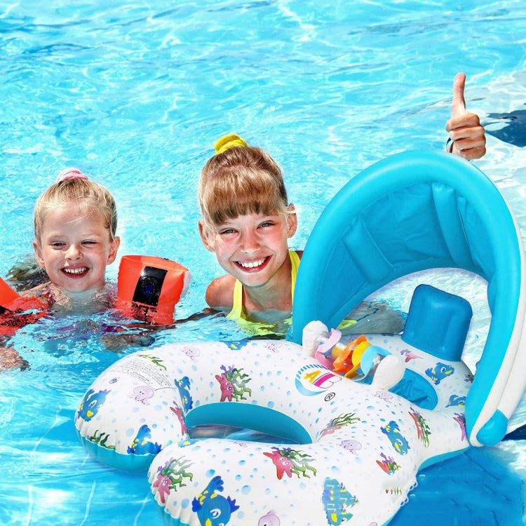 Water Fun Children Sunshade Swimming Circle Yacht, ขนาด 100x70cm, Yellow Pattern, Blue Marine Fish Pattern, Beige Marine Fish Pattern