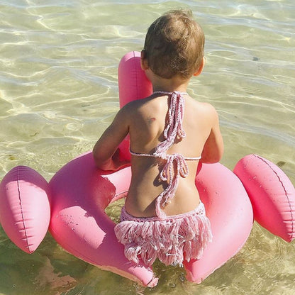 Kids Summer Water Fun Inflatable Flamingo Shaped Pool Ride-on Swimming Ring Floats, เส้นผ่านศูนย์กลางภายนอก: 87 ซม., Outer Diameter: 87cm